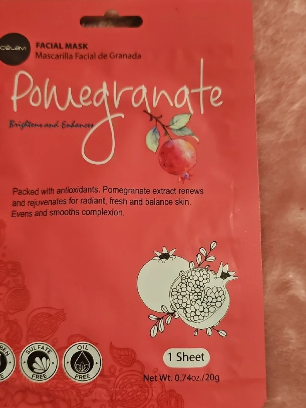 Celavi Pomegranate Facial Mask - Pink Sheet Mask